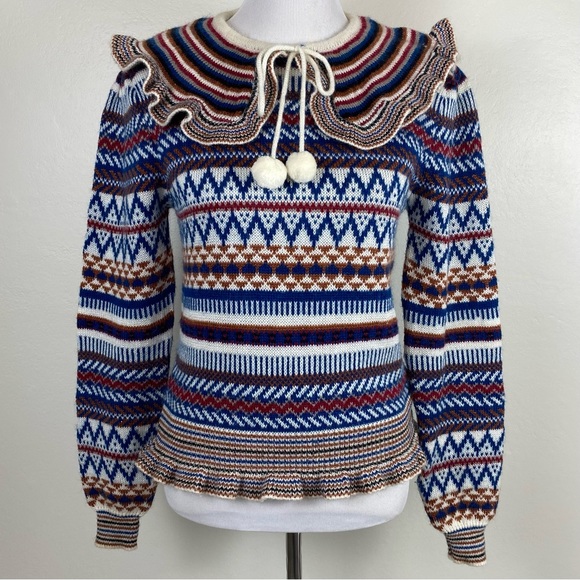Vintage Sweaters - Vintage 70's Patterned Collared Sweater
